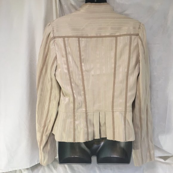 Le Chateau Jacket Fitted Suit Blazer Women's Size Med Beige Stripe Hook & Eye - Picture 7 of 14